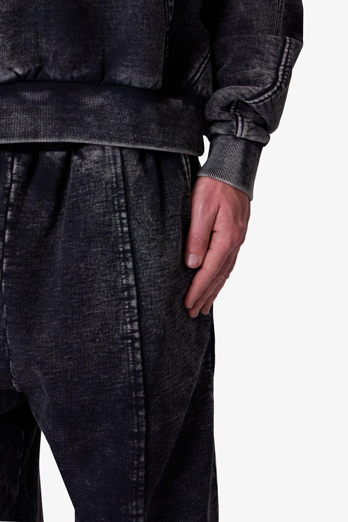 Frayed Seam Acid Wash Sweatpants - Black Product Image
