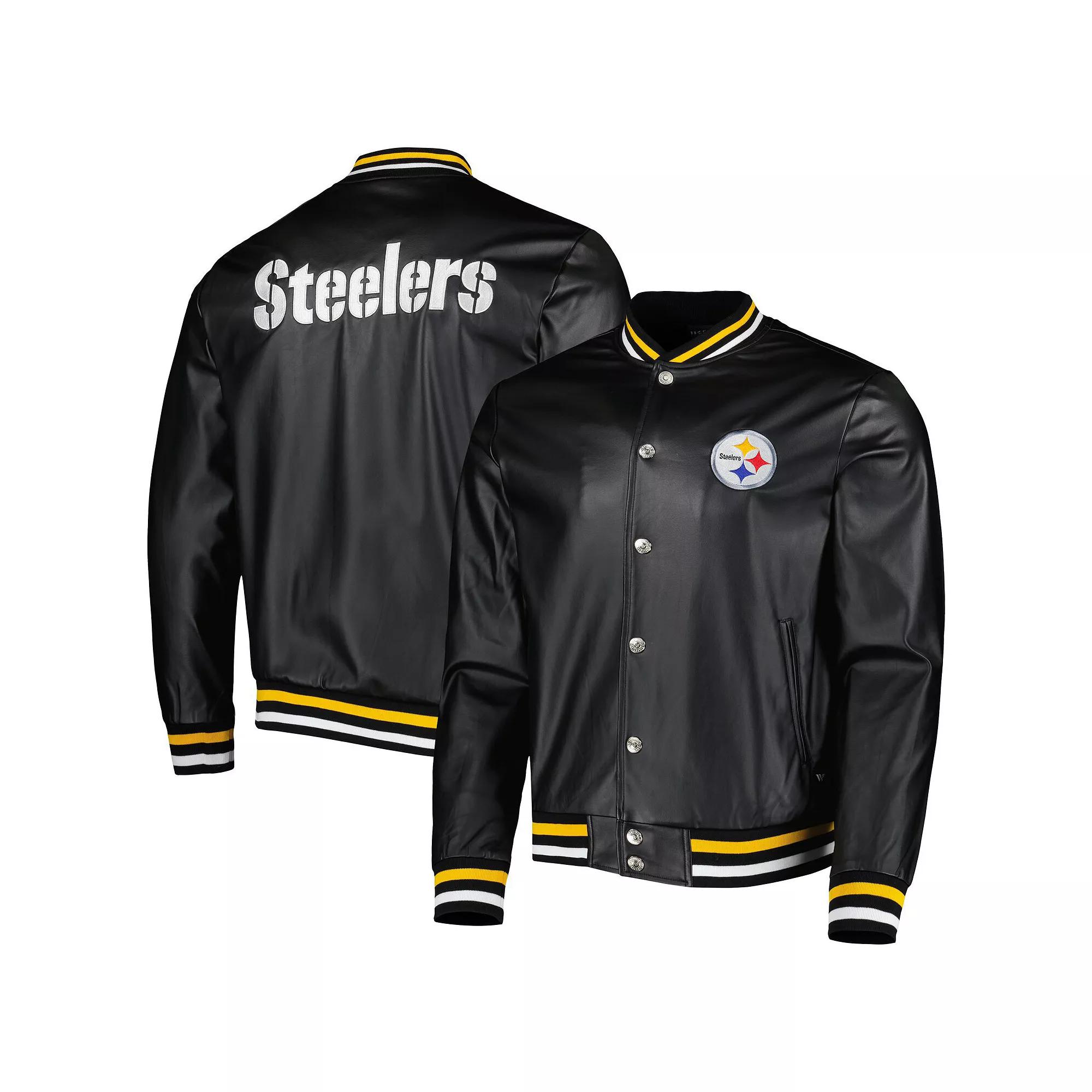Men's The Wild Collective Black Pittsburgh Steelers Metallic Bomber Full-Snap Jacket,  Product Image