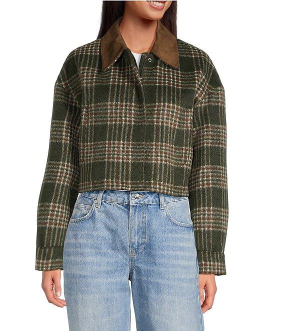 Gianni Bini North Brushed Plaid Suede Collar Bomber Jacket Product Image