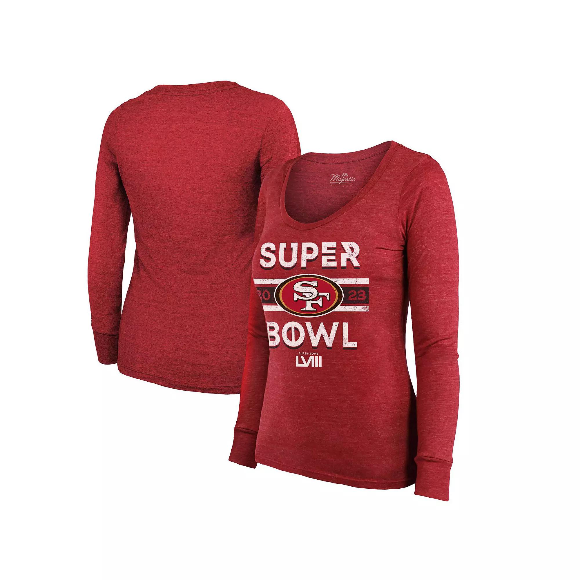 Women's Majestic Threads  Scarlet San Francisco 49ers Super Bowl LVIII Make It Happen Tri-Blend Long Sleeve Scoop Neck T-Shirt, Size: 2XL, Red Product Image