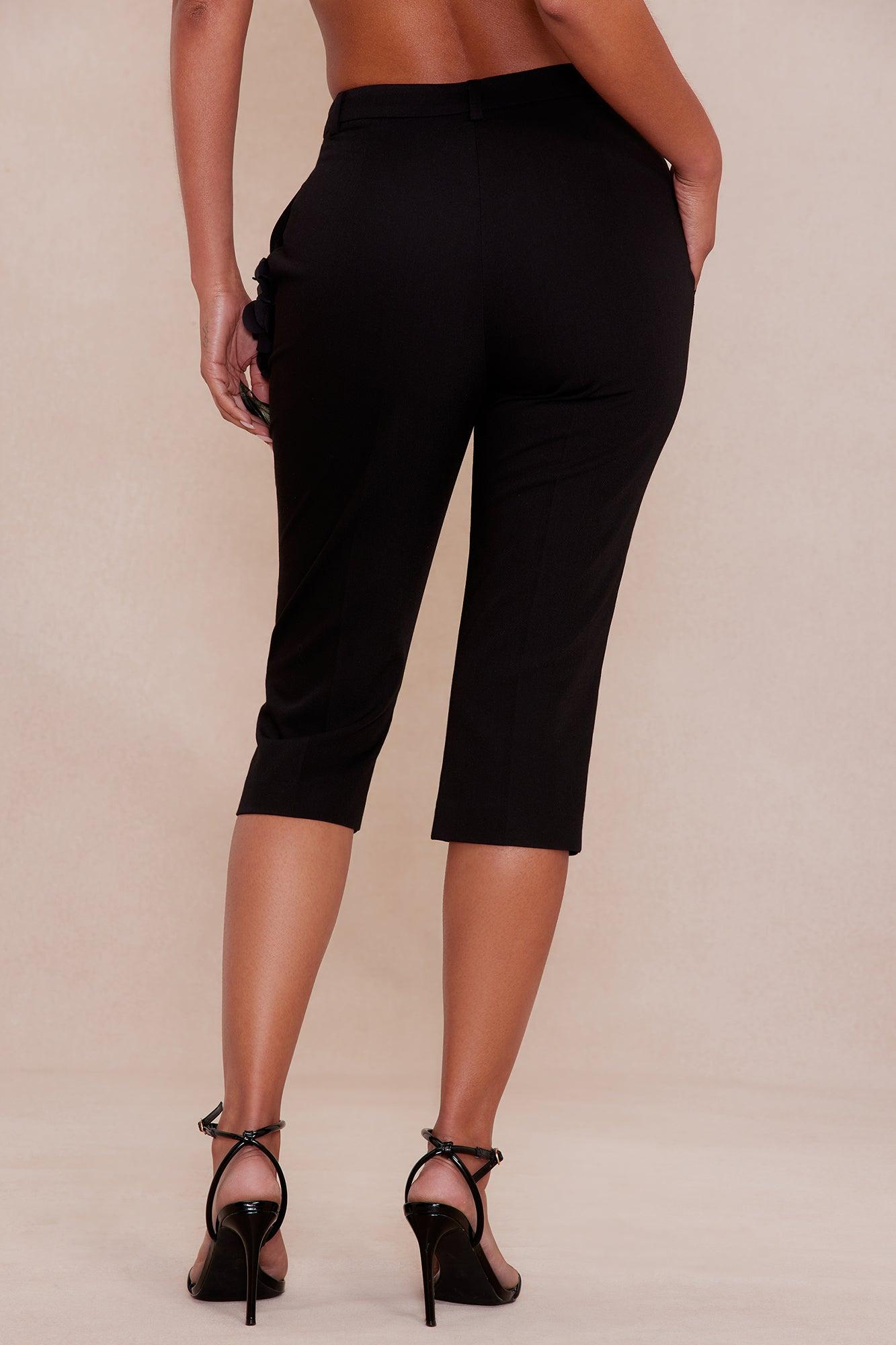 Elise Floral Applique Capri Pant - Black Product Image