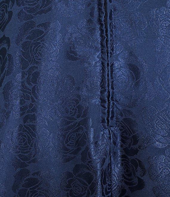 B. Darlin Sleeveless Satin Jacquard Sweetheart Neck Bustier Front Slit Gown Product Image