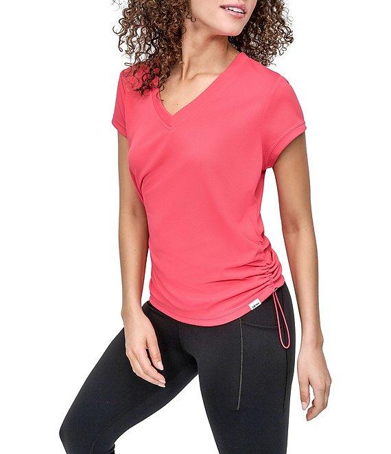 DKNY Sport by Donna Karan V Neck Short Sleeve Tech Ruched Side Seam Tee Product Image