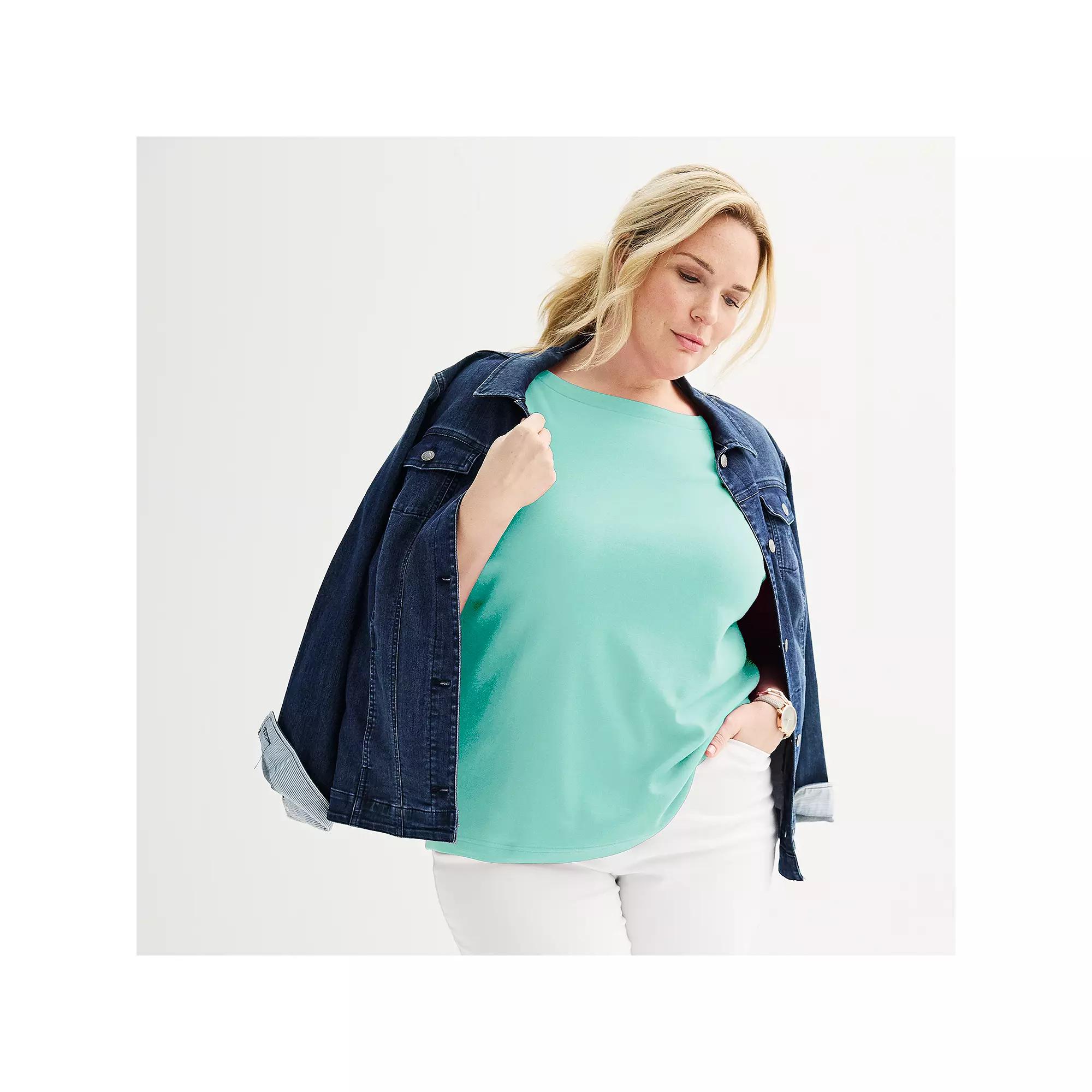 Plus Size Croft & Barrow® Boatneck Top, Women's, Size: 1XL, Blue Tint Product Image