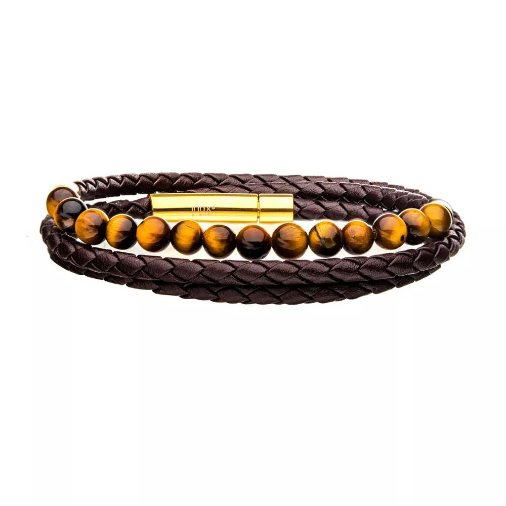 Men's Double Wrap Beaded Leather Bracelet,  Product Image