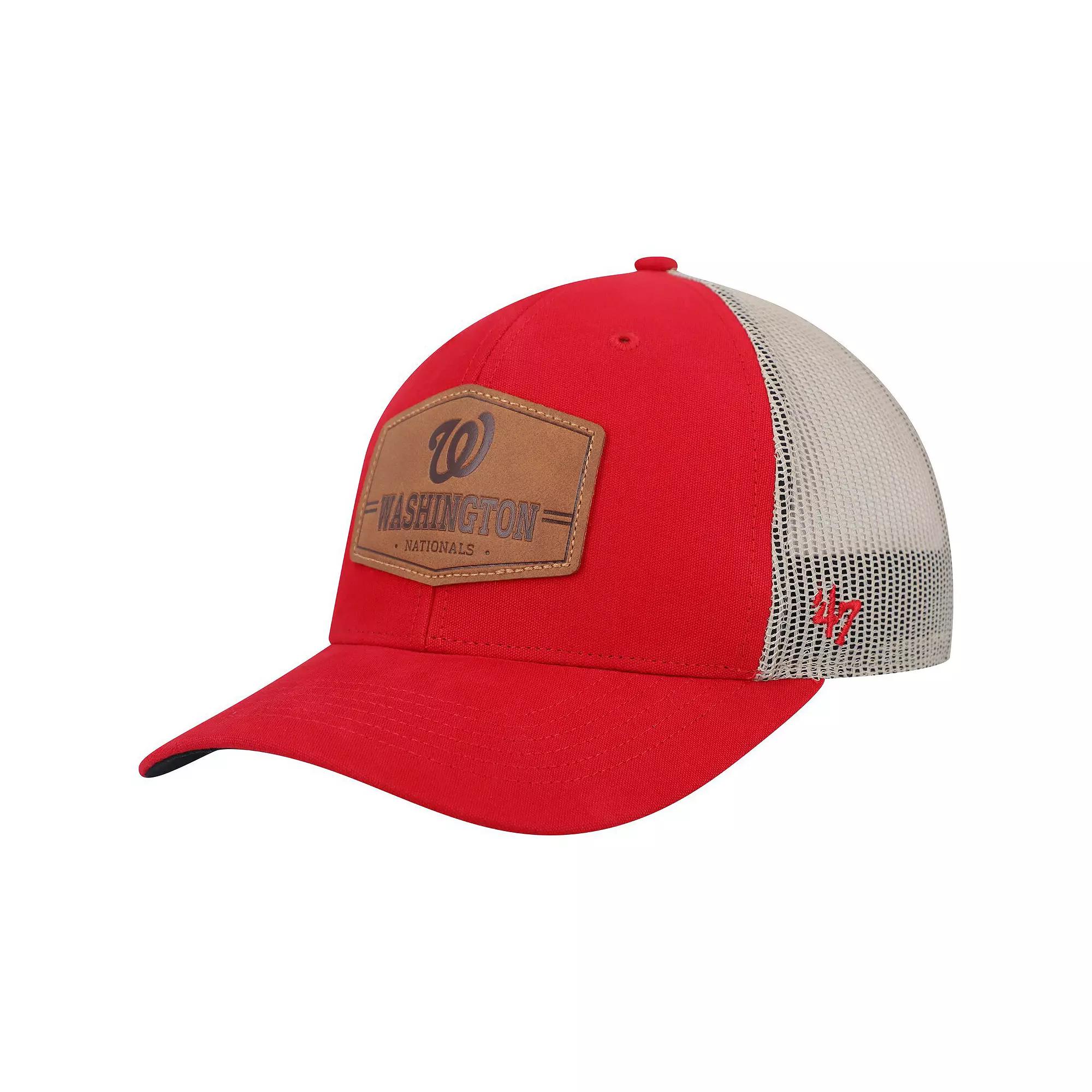 Men's '47 Red/Natural Washington Nationals Rawhide Trucker Snapback Hat Product Image