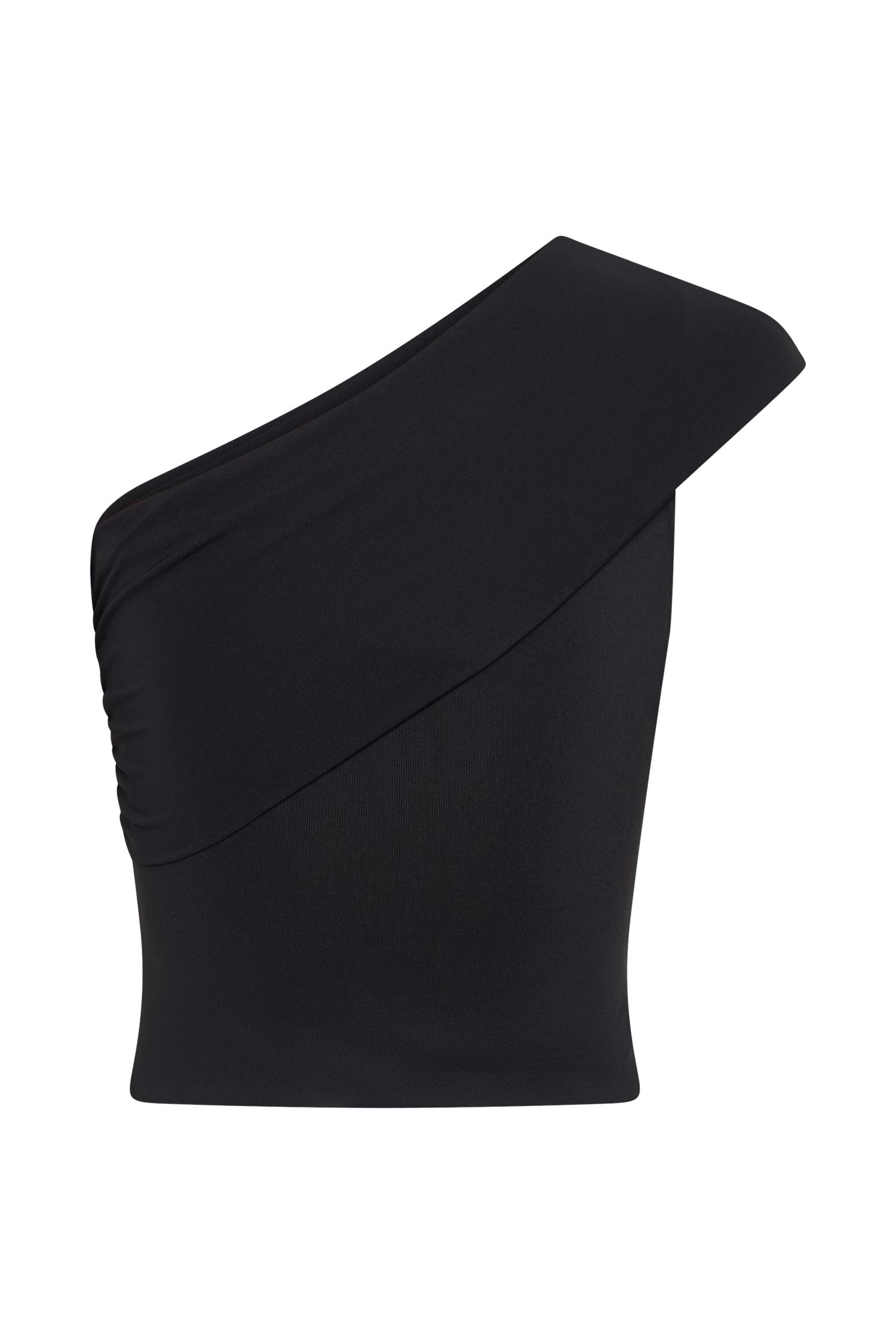 Solene One Shoulder Recycled Nylon Twist Top - Black Product Image