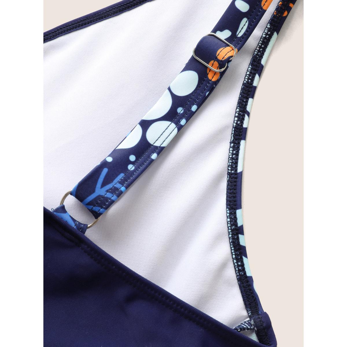 Plus Size Marine Elements Patchwork Tie Knot Swim Dress Women's Swimwear Indigo Beach Bodycon V-neck High stretch Curve Swim Dresses BloomChic 10/M Product Image