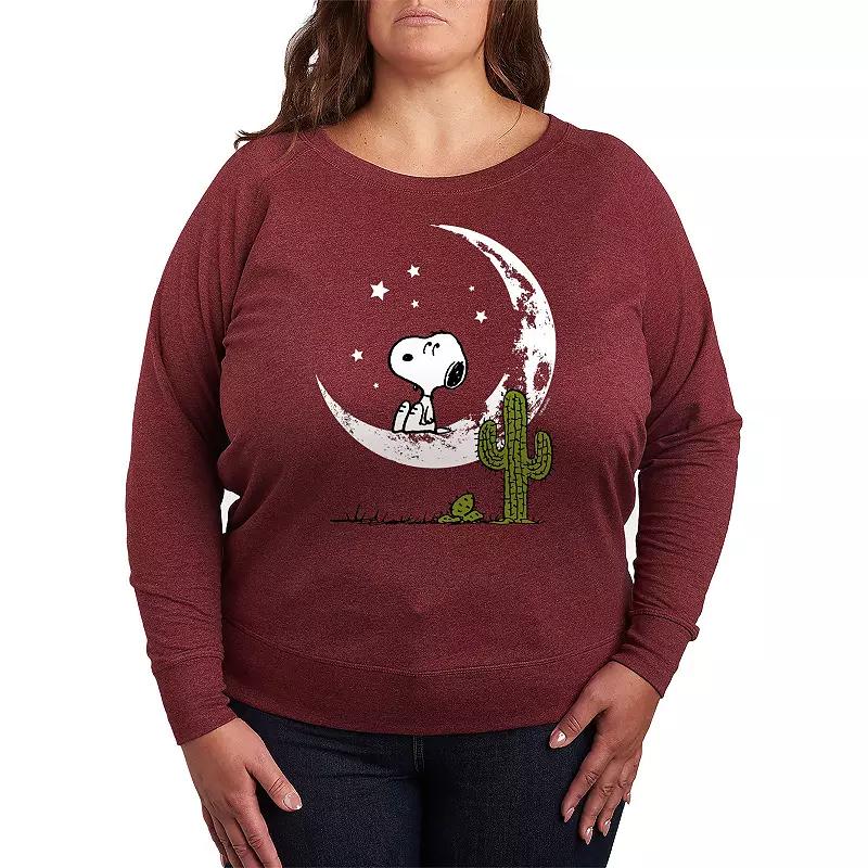Plus Size Peanuts Snoopy Desert On Moon French Terry Long Sleeve Tee, Womens Grey Indigo Product Image
