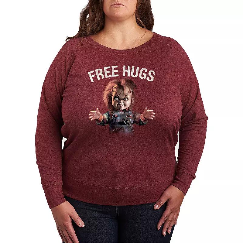 Plus Size The Dog Is My Favorite French Terry Long Sleeve Tee, Womens Grey Dark Red Product Image