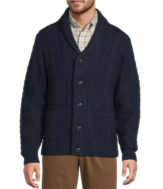 Roundtree & Yorke Long Sleeve Cable Knit Shawl Collar Wool Blend Cardigan Product Image