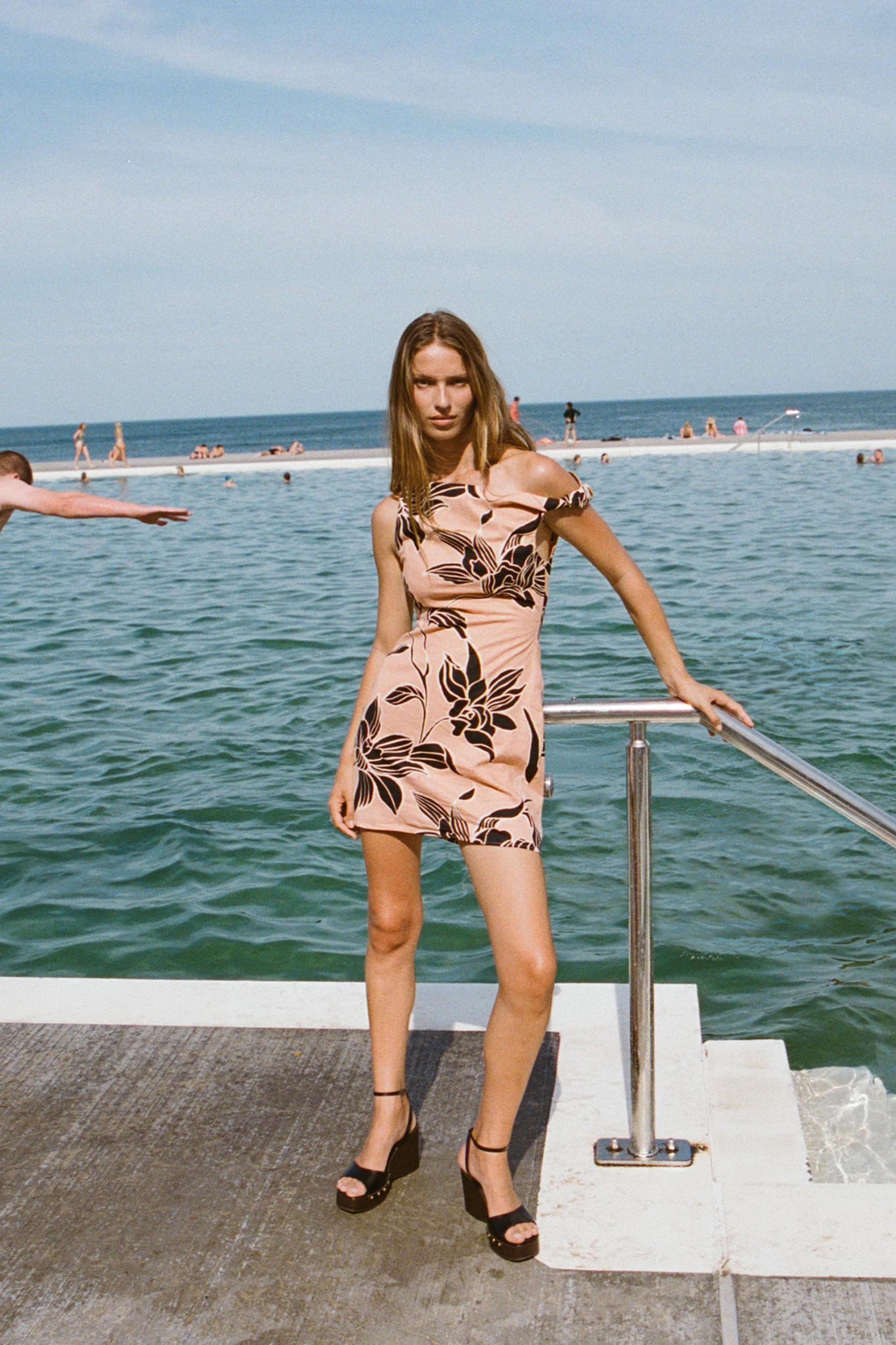 PRINTED LINEN BLEND MINI DRESS Product Image