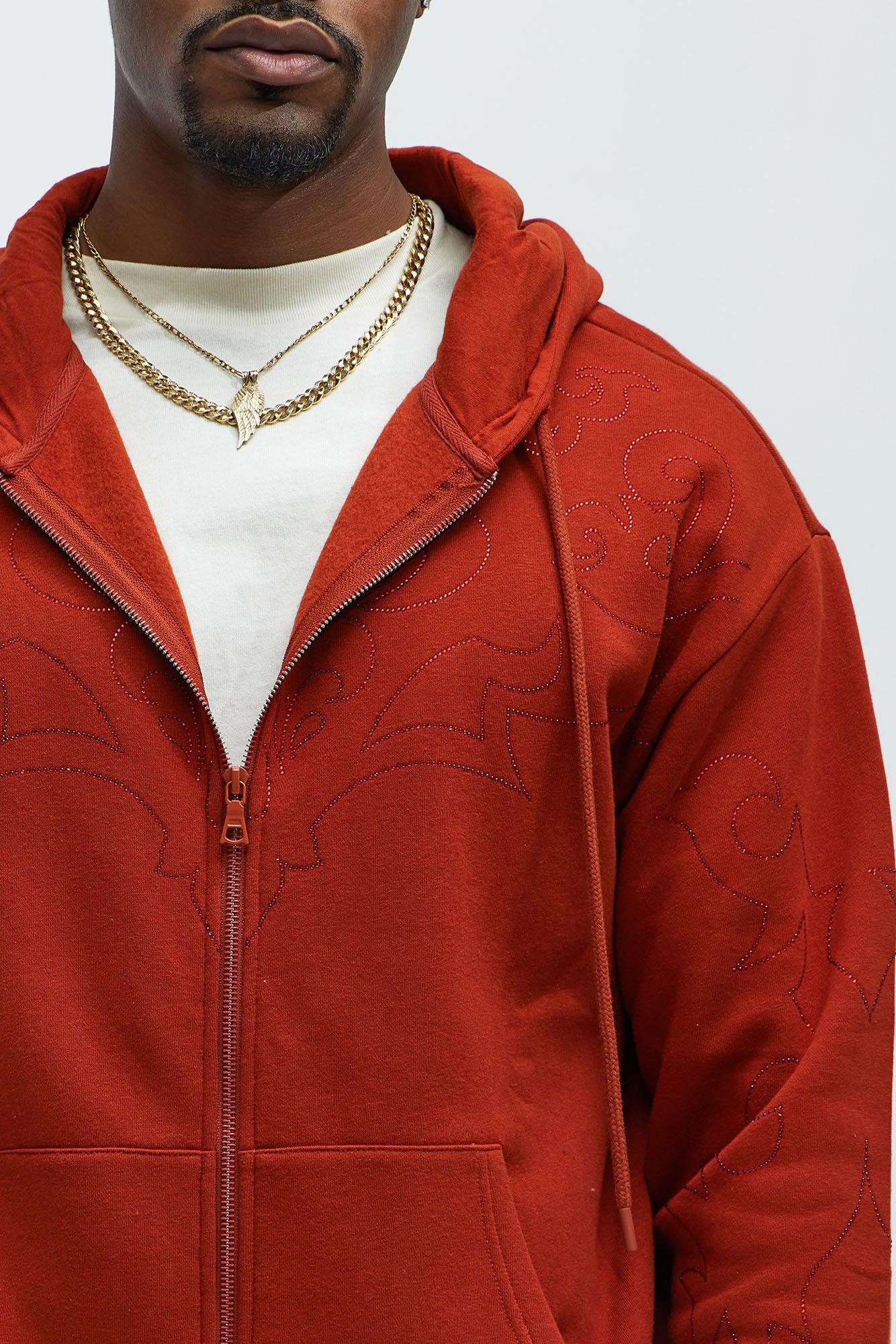 Tyson Western Zip Up Hoodie - Red Product Image