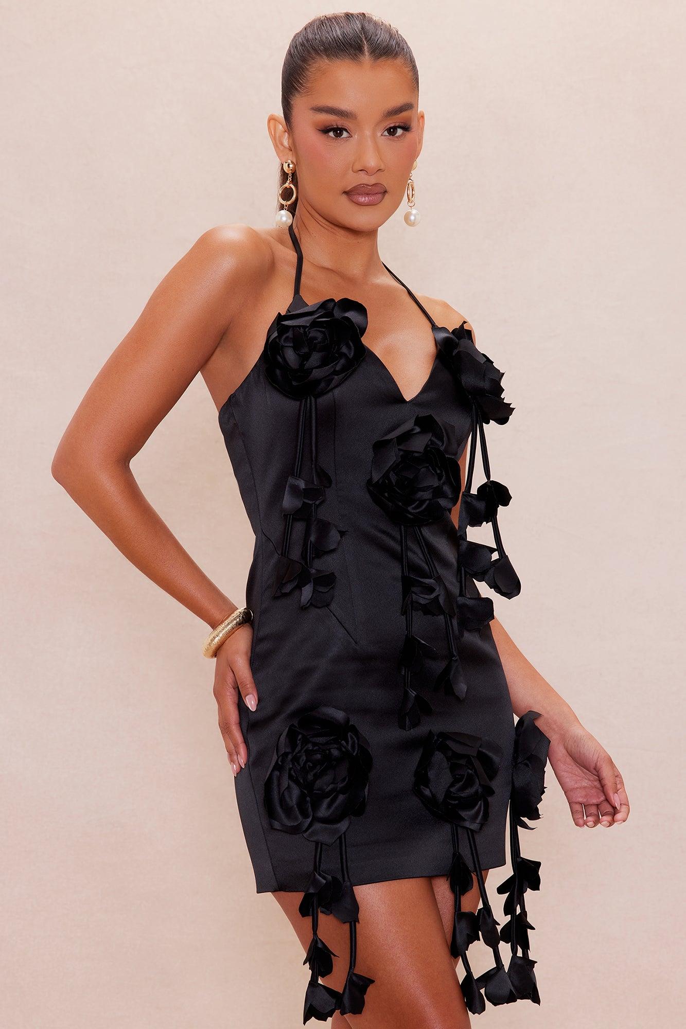 Farah Floral Satin Mini Dress - Black Female Product Image