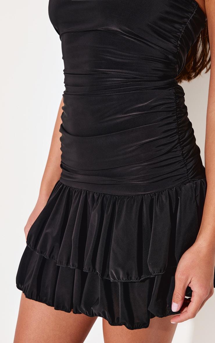 Black Slinky Ruched Tiered Shift Dress Product Image