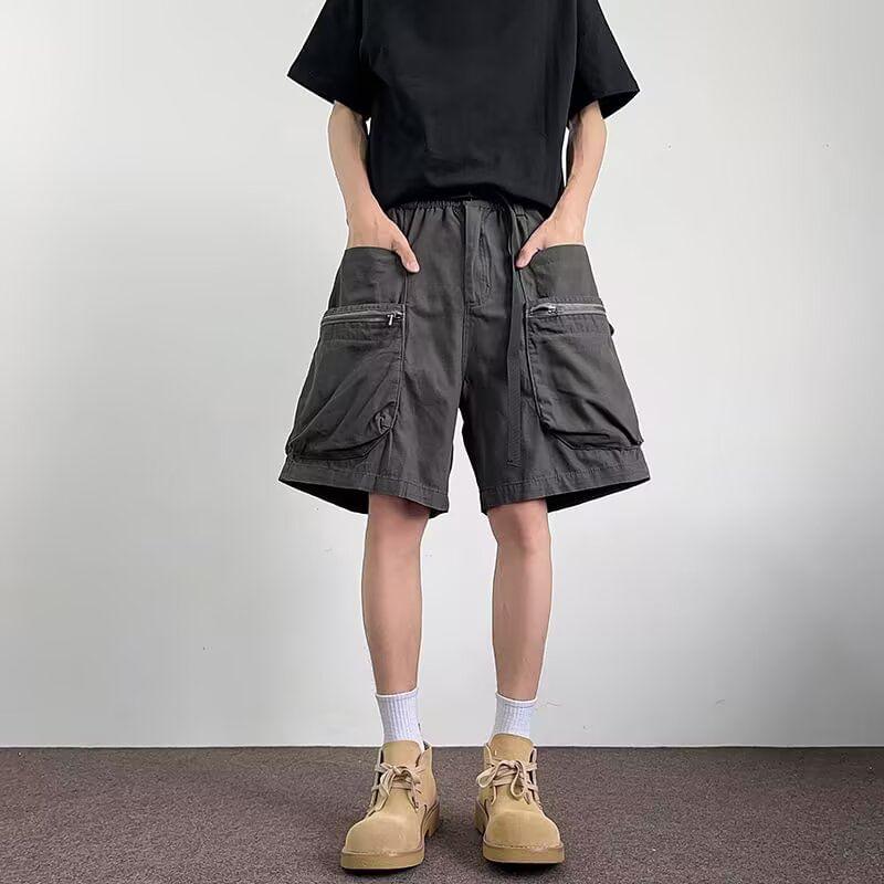 Drawstring Waist Plain Cargo Shorts Product Image