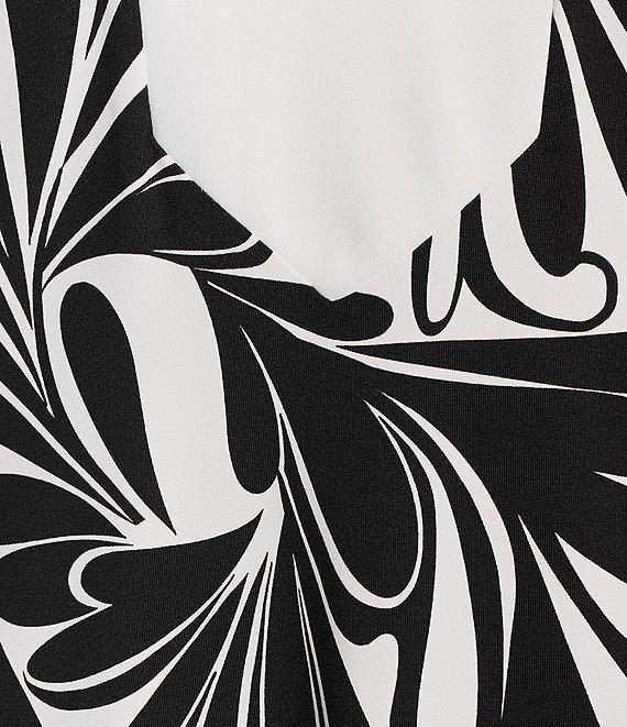 Jude Connally Katie Brushed Jude Cloth Decorative Fan Print Split V-Neck 3/4 Sleeve Midi Dress Product Image