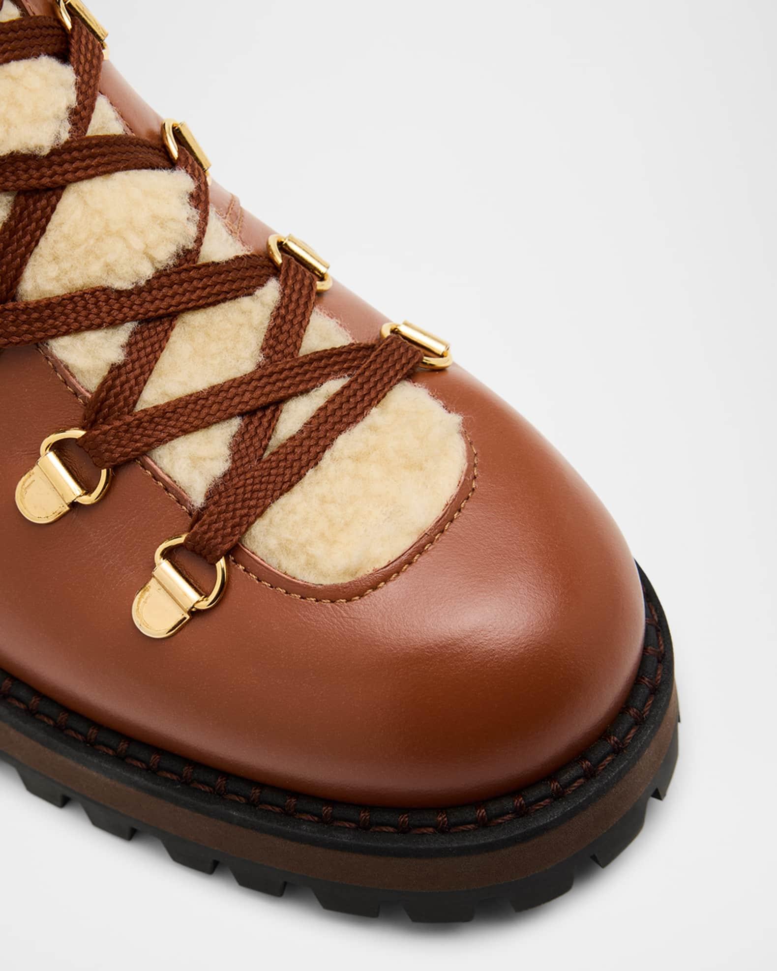 Heidi Faux Fur Leather Hiking Ankle Booties Product Image