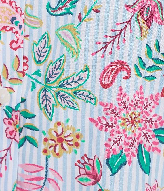 Foxcroft Plus Size Meghan Floral Stripe Point Collar Long Sleeve Button Front Shirt Product Image