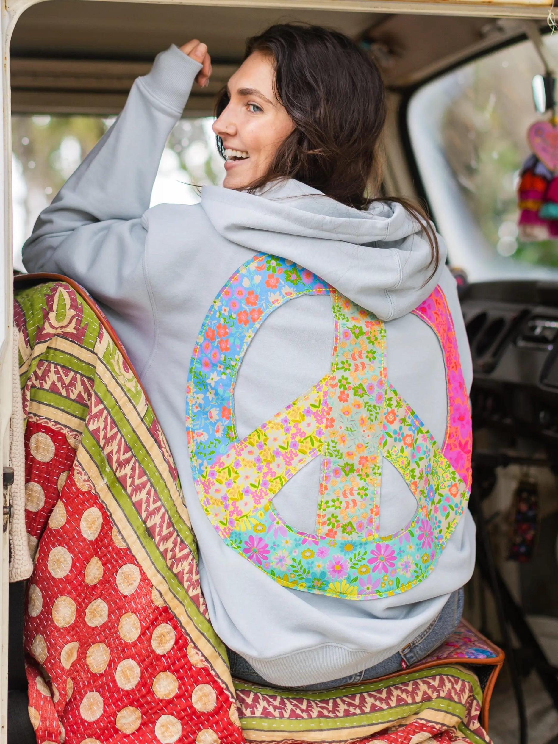 Applique Zip-Up Hoodie - Bay Peace Sign Product Image