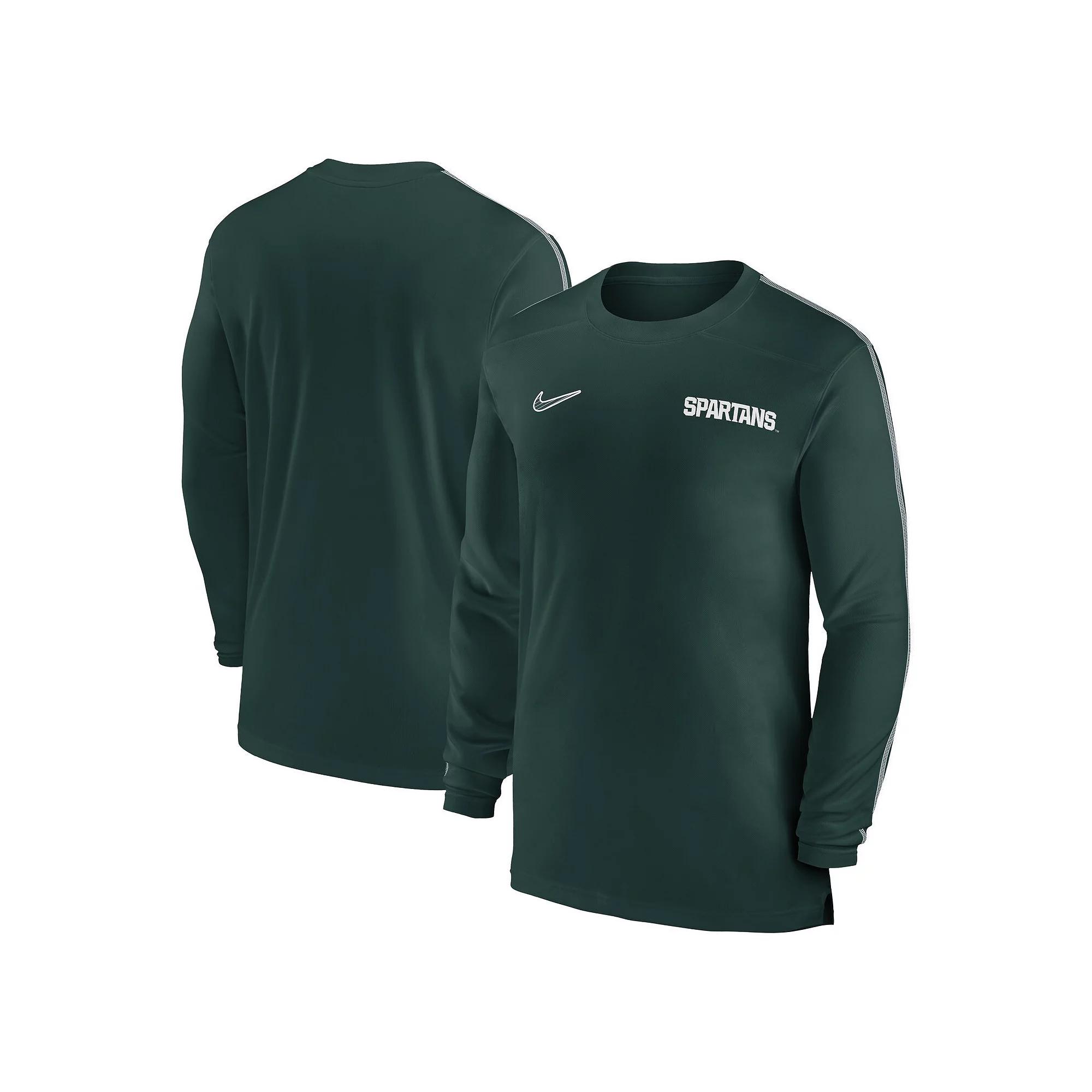 Men's Nike Green Michigan State Spartans 2024 Sideline Coach UV Performance Long Sleeve T-Shirt,  Product Image