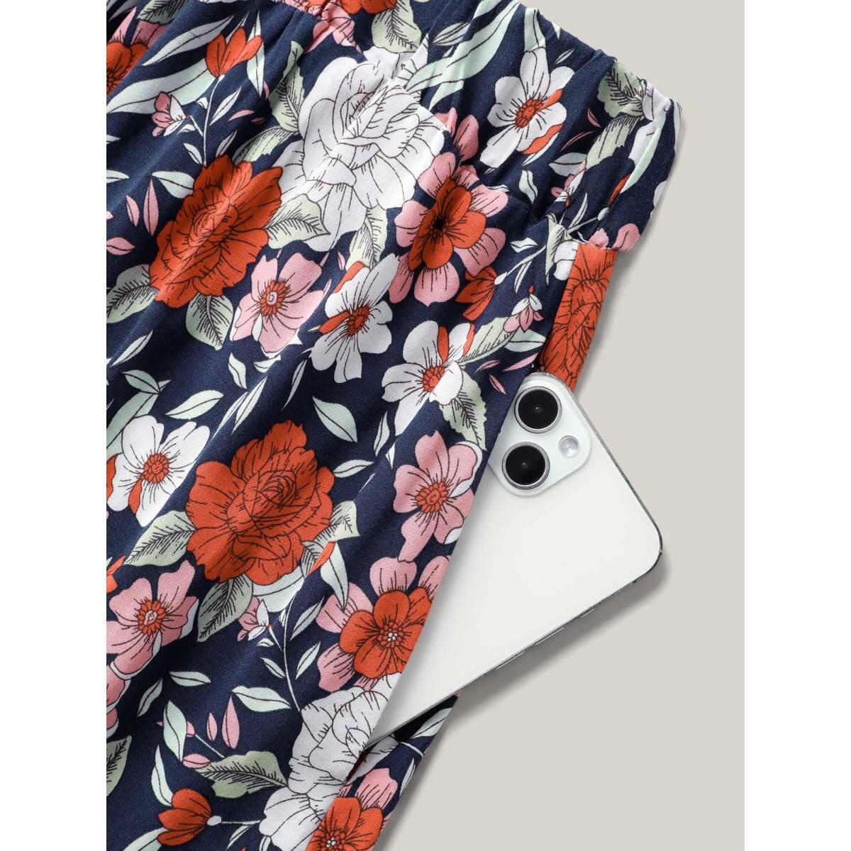 Plus Size Rayon Breezy Floral Print Tiered Back Maxi Skirt Women Rust Boho Loose No stretch Side seam pocket Vacation Skirts BloomChic 22-24/3X Product Image