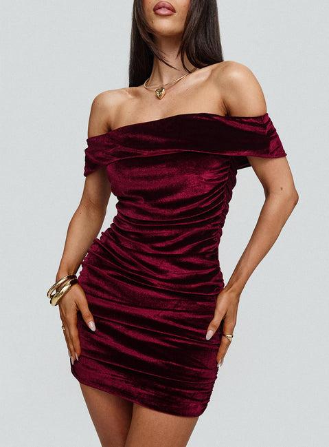 Regency Strapless Velvet Mini Dress Burgundy Product Image