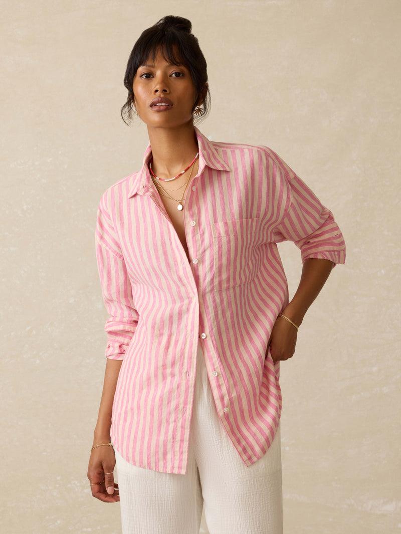 Laguna Linen Relaxed Shirt - Pink Lucy Stripe Product Image
