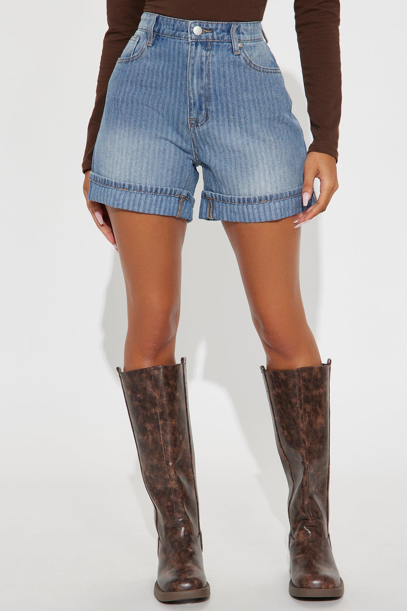 Catch Up Stripe Cuffed Denim Shorts - Vintage Wash Female Product Image