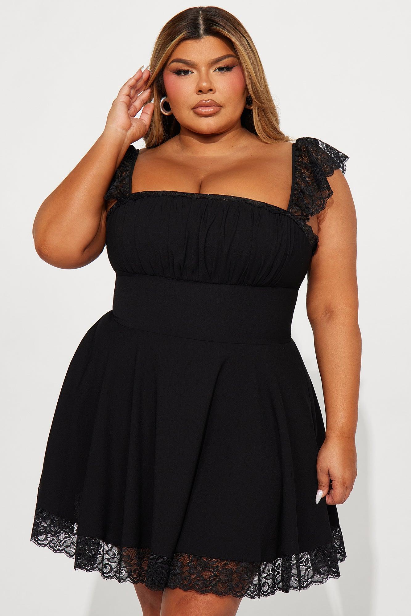 Alexandria Lace Trim Mini Dress - Black Product Image