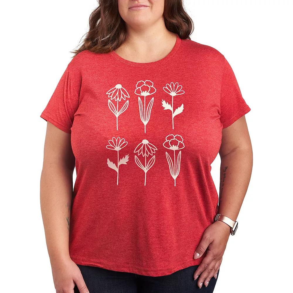Plus Simple Line Drawn Flowers Graphic Tee, Women's,  Product Image