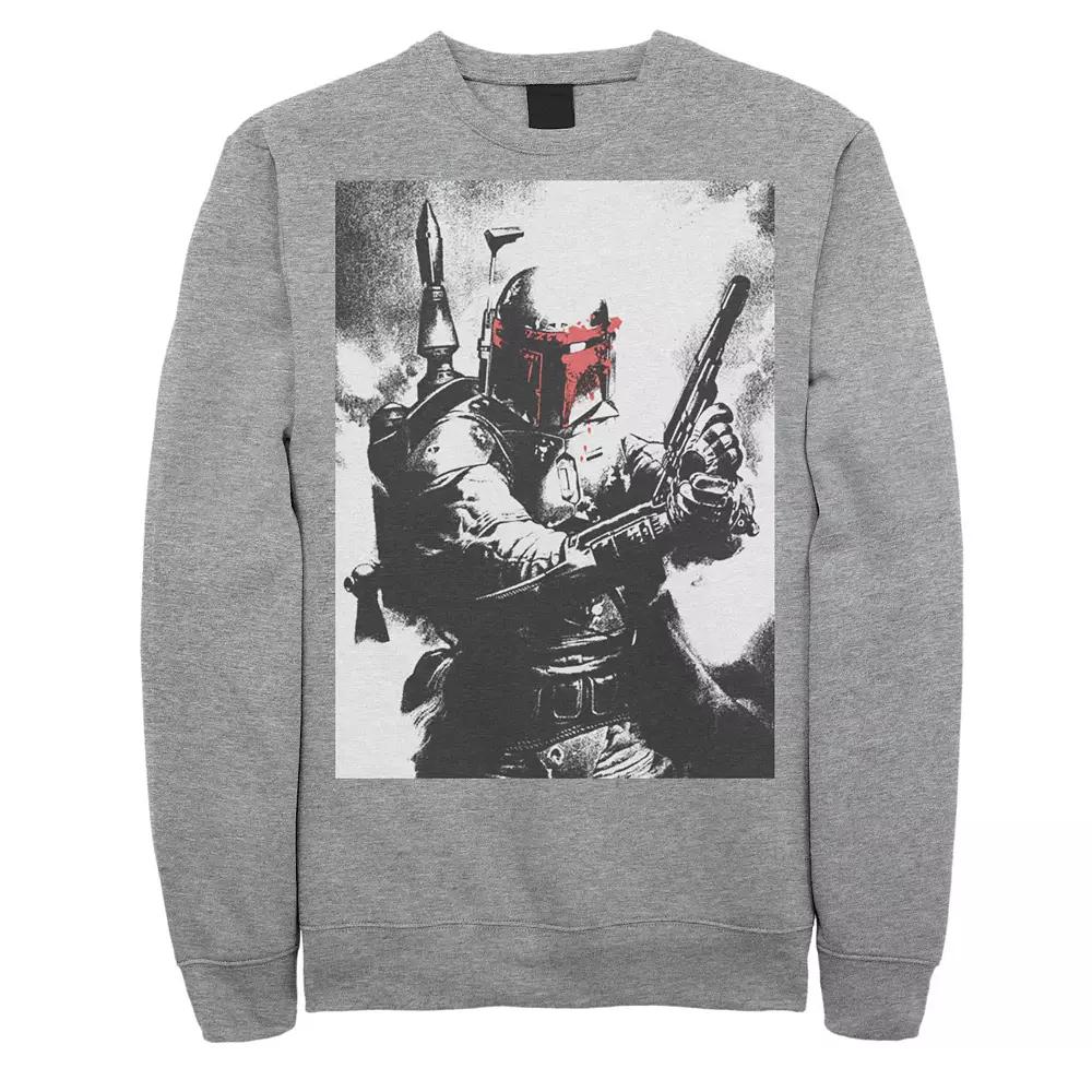 Men's Star Wars Boba Fett Faded Action Portrait Poster Sweatshirt, Size: Small, Athletic Grey Product Image