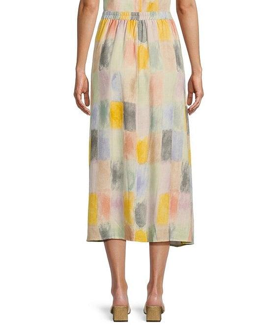 Sadie & Sage Linen Water Color Print Elastic Waist Coordinating Midi Skirt Product Image