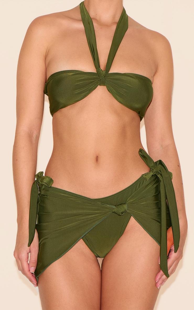 Khaki Knot Detail Mini Beach Skirt Product Image