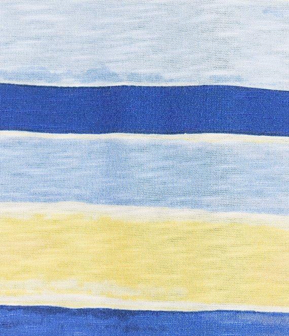 Allison Daley Stripe Print 3/4 Ruched Sleeve Criss Cross V-Neck Knit Top Product Image