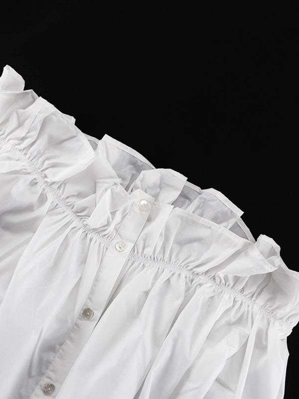 Loose Puff Sleeves Pleated Solid Color Off-The-Shoulder Blouse + Pants Trousers Elasticity Two Pieces Set Product Image