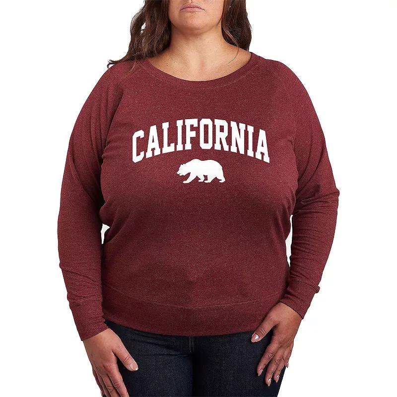 Plus Size Collegiate California French Terry Long Sleeve Tee, Womens Grey Maroon Product Image