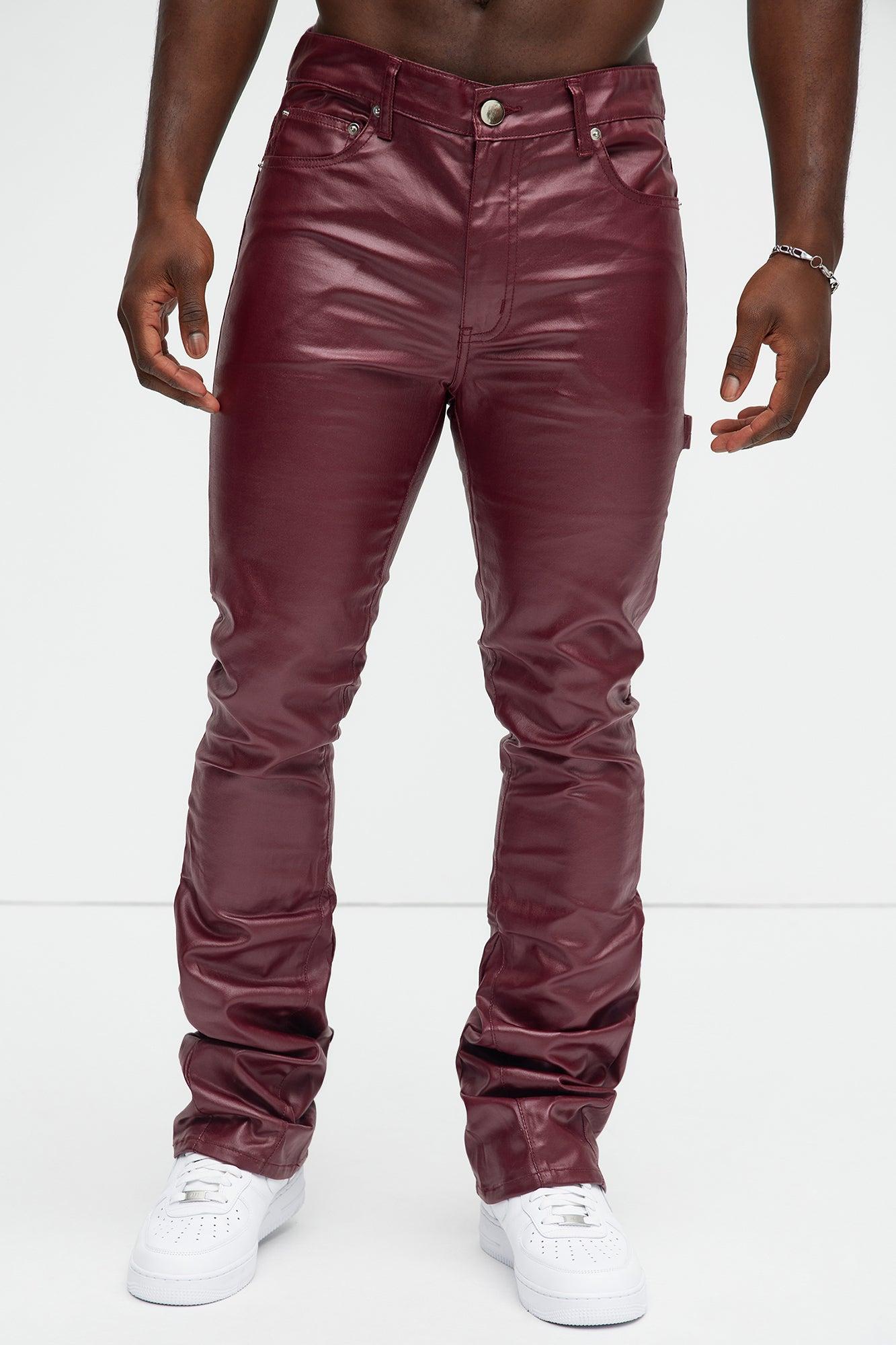 Keep It Solid Faux Leather Stacked Skinny Flare Pants - Red Product Image