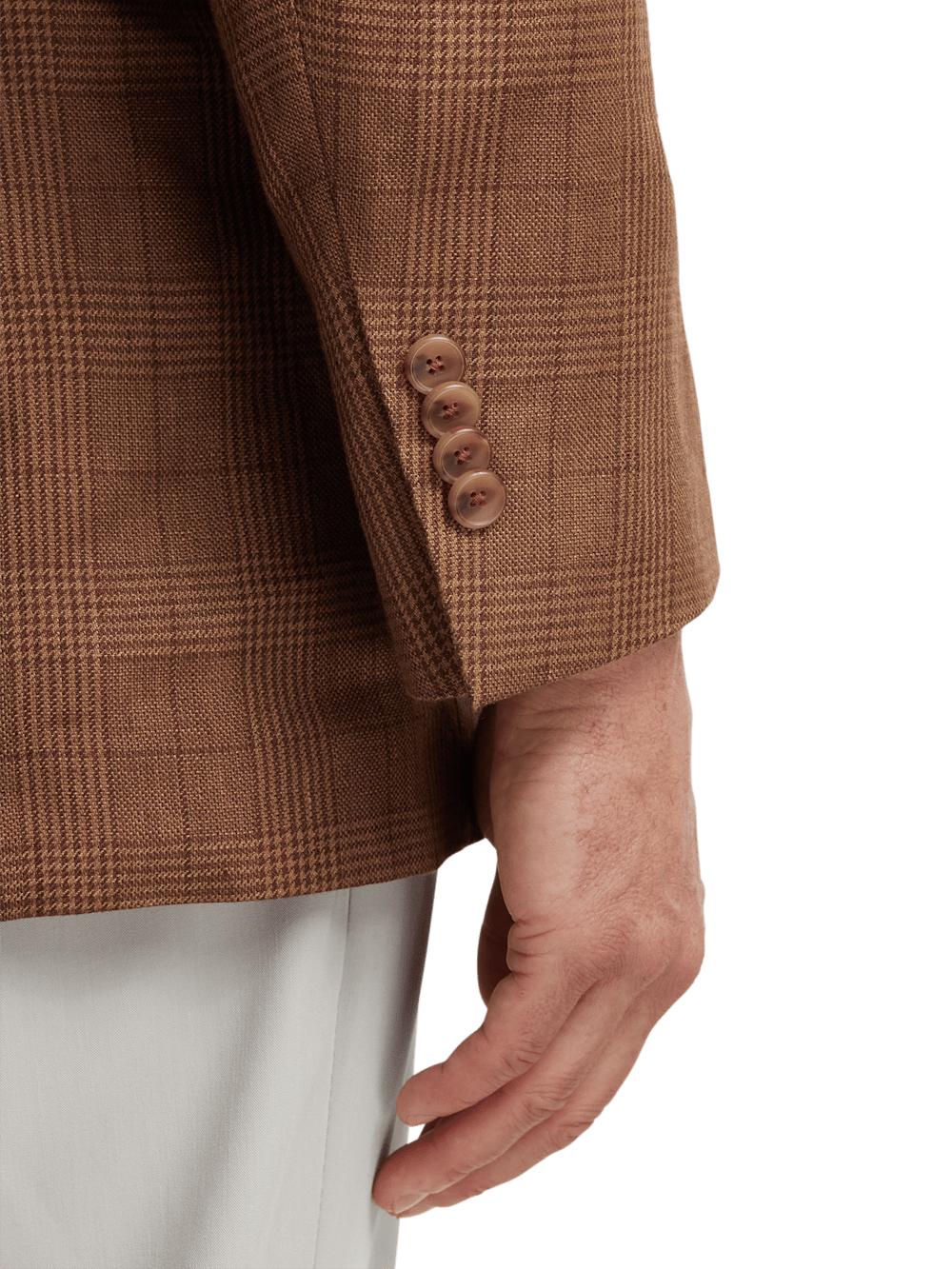 Linen Plaid Single Breasted Notch Lapel Sport Coat - Brown Product Image