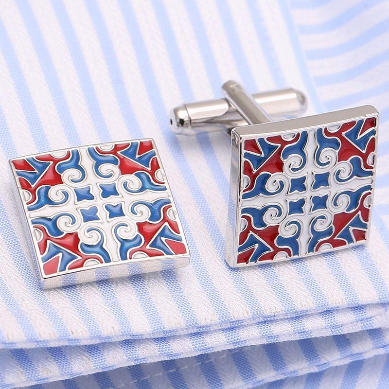 Square Red and Blue Enamel Cuff Links Product Image
