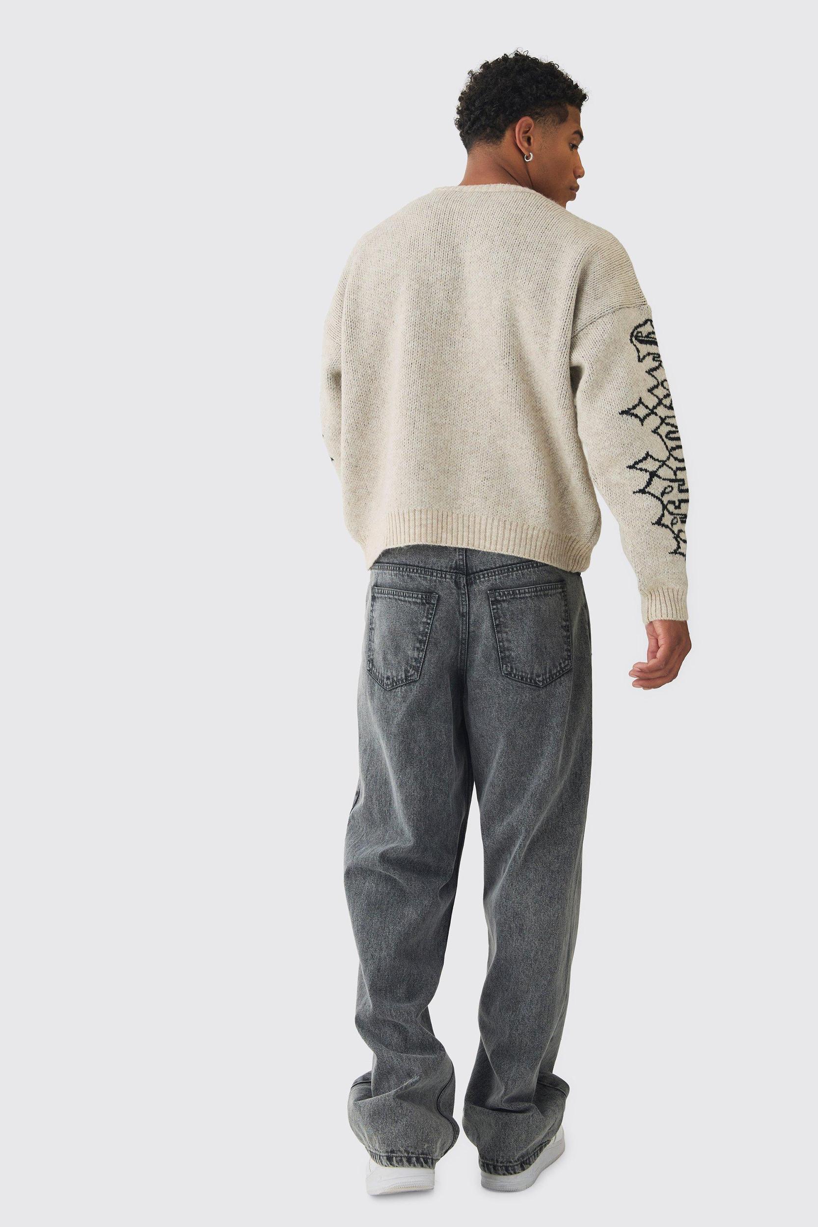 Oversized Boxy Brushed Mono Renaissance Knitted Sweater | boohooMAN USA Product Image