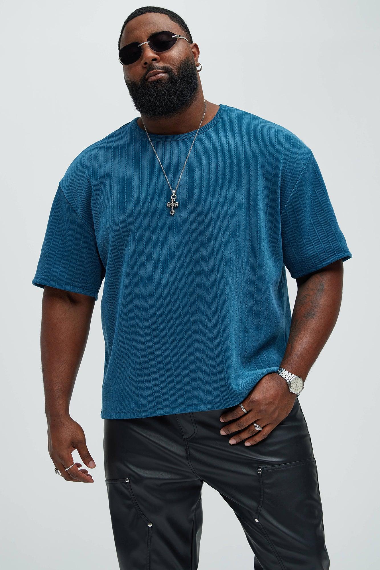 Cefalo Sweater Textured Relaxed Short Sleeve Tee - Blue Product Image