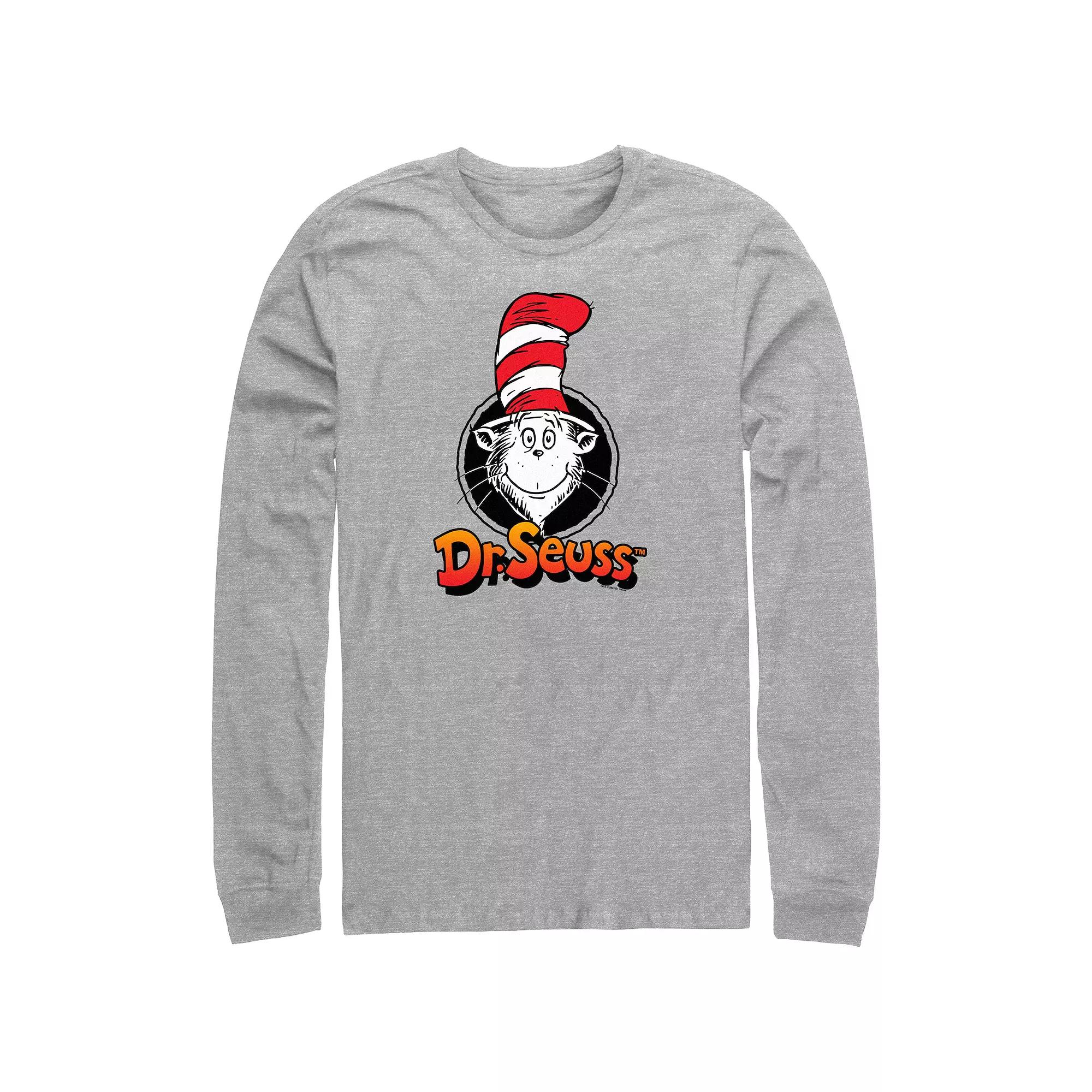 Men's Dr. Seuss The Cat In The Hat Stamp Long Sleeve Graphic Tee, Size: Small, Athletic Grey Product Image