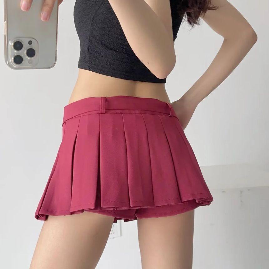 Low Rise Plain Pleated Skort Product Image
