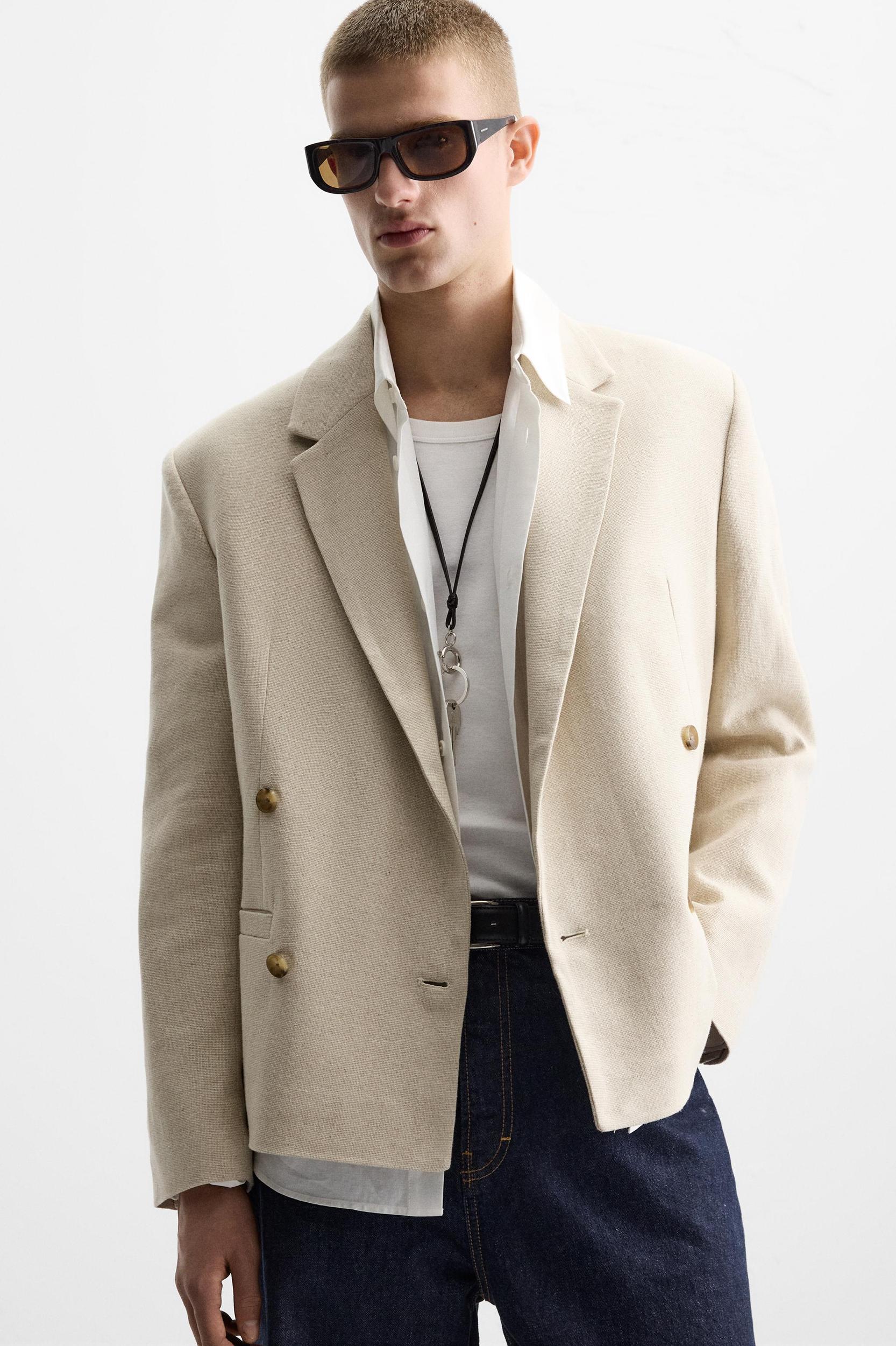 LINEN DOUBLE-BREASTED BLAZER Product Image