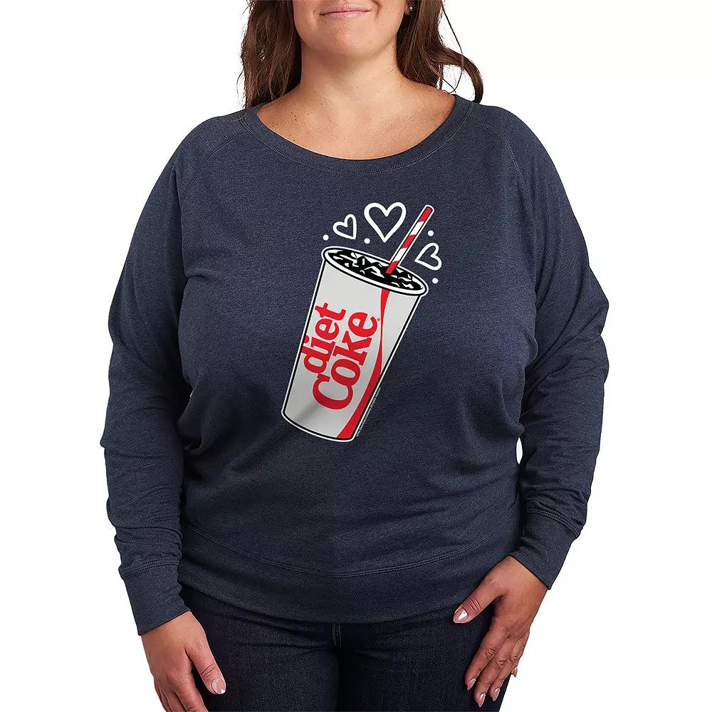 Plus Size Diet Coke Heart Bubbles French Terry Long Sleeve Tee, Women's, Size: 2XL, Grey Indigo Product Image
