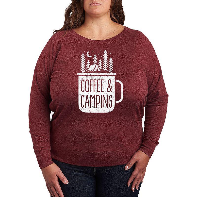 Plus Size Caffeine Makes Me Feel Alive Ghost French Terry Long Sleeve Tee, Womens Grey Dark Red Product Image
