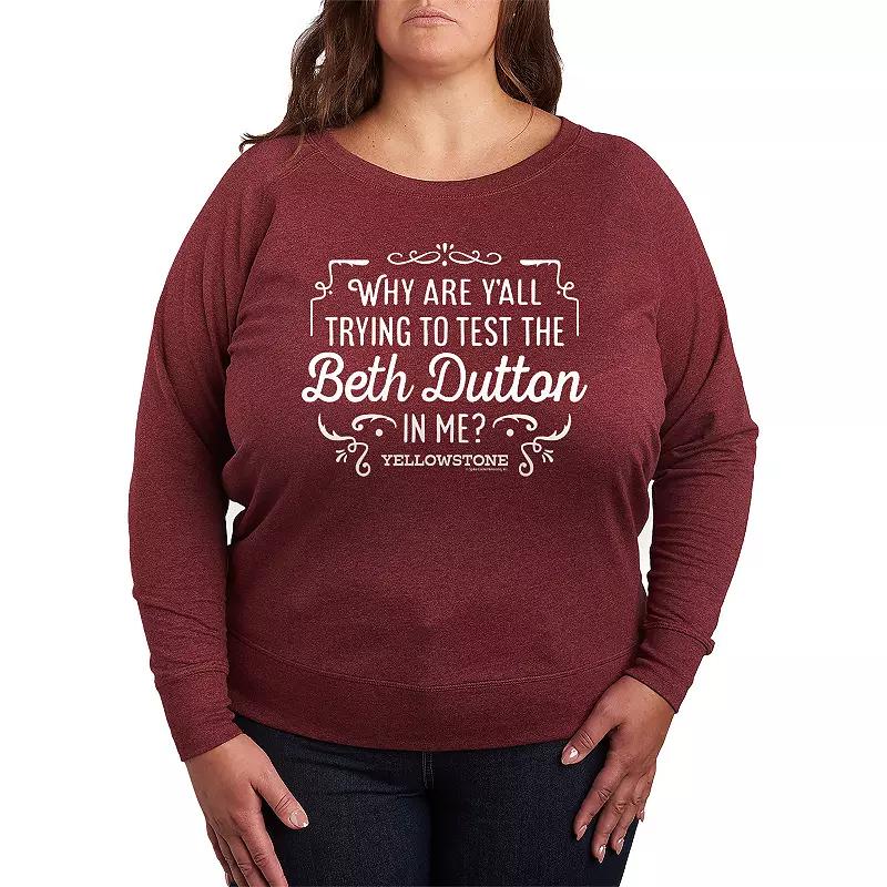 Plus Size Yellowstone Trying To Test French Terry Long Sleeve Tee, Womens Product Image