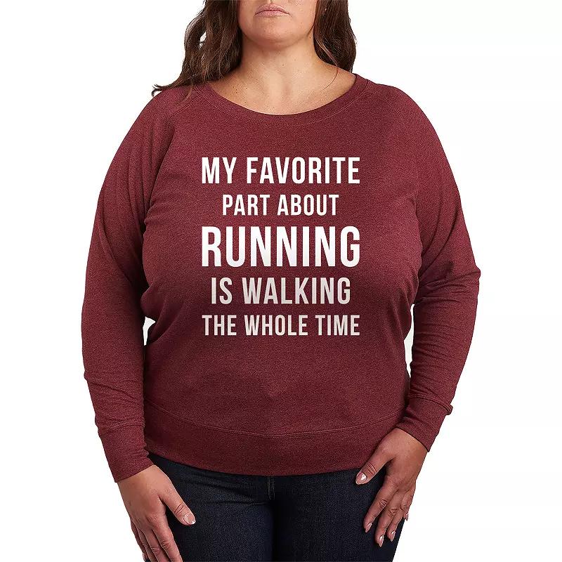 Plus Size Favorite Part About Running French Terry Long Sleeve Tee, Womens Grey Indigo Product Image