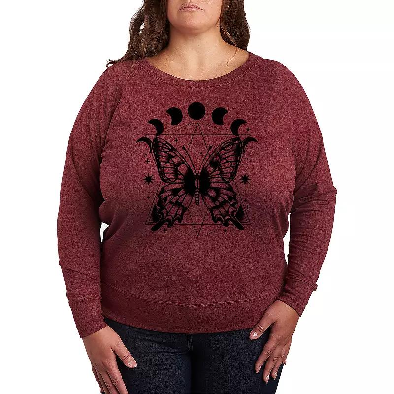 Plus Size Paintbrush Stroke Heart French Terry Long Sleeve Tee, Women's, Size: 2XL, Grey Dark Red Product Image